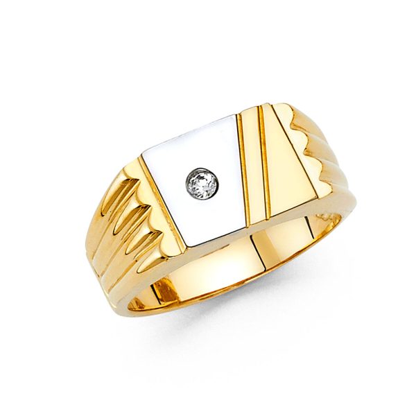 14K 2T CZ Men's Ring