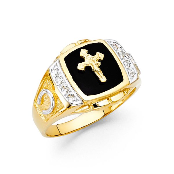 14KY Onyx Cross Men's Ring