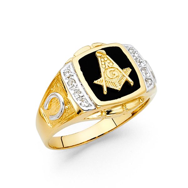 14KY Onyx Masonic Men's Ring