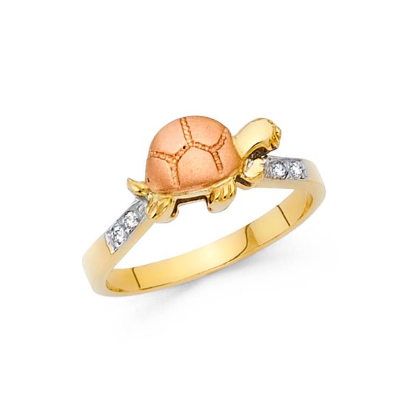 14K 2T CZ Fancy Turtle Ring