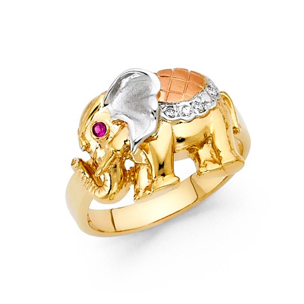 14K 3C CZ Fancy Elephant Ring