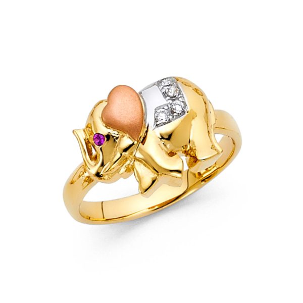 14K 3C CZ Fancy Elephant Ring