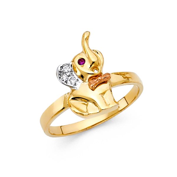 14K 2T CZ Fancy Elephant Ring