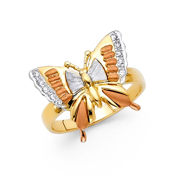 14K 3C CZ Fancy Butterfly Ring