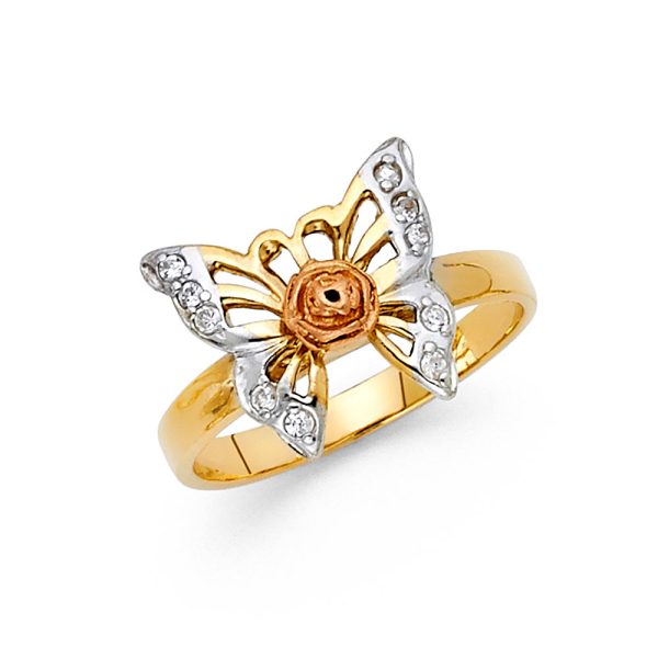 14K 3C CZ Fancy Butterfly Ring