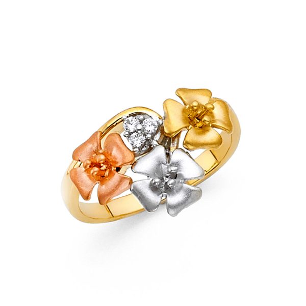 14K 3C CZ Fancy Flower Ring