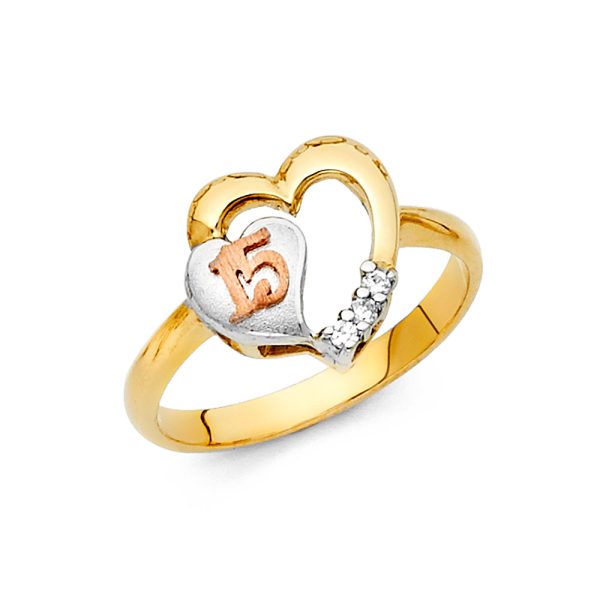 14K 3C CZ 15 Years Ring