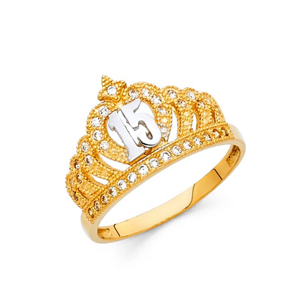 14K 2T 15 Years CZ Crown Ring