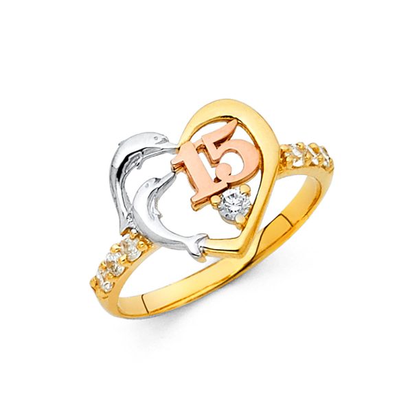 14K 3C CZ 15 Years Ring