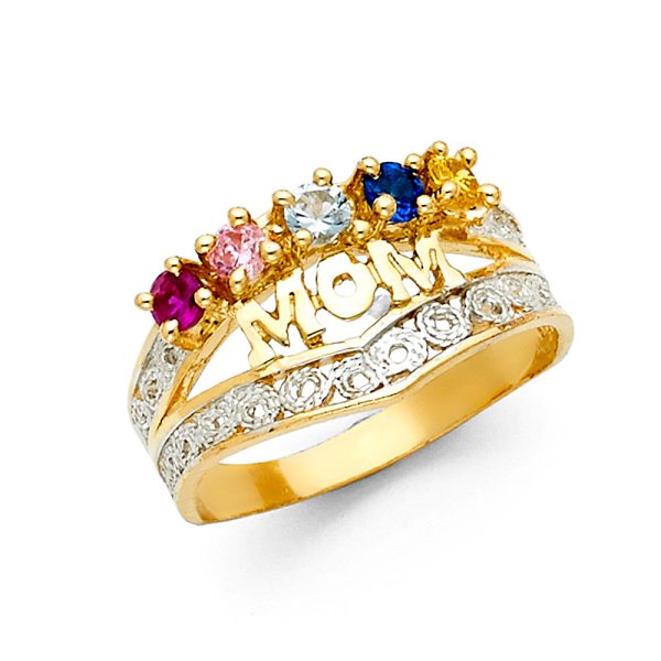 14K 2T CZ Mothers Ring