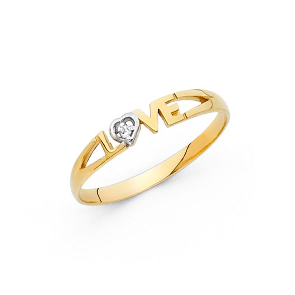 14K 2T CZ Love Ring