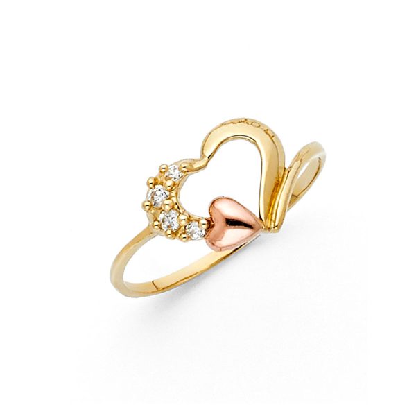 14K 2T CZ Fancy Heart Ring