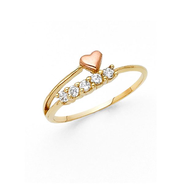 14K 3C CZ Fancy Heart Ring