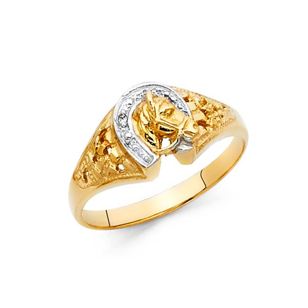 14K 2T Lucky Horse Shoe Ring