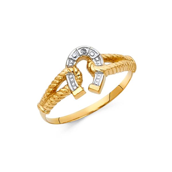 14K 2T Lucky Horse Shoe Ring