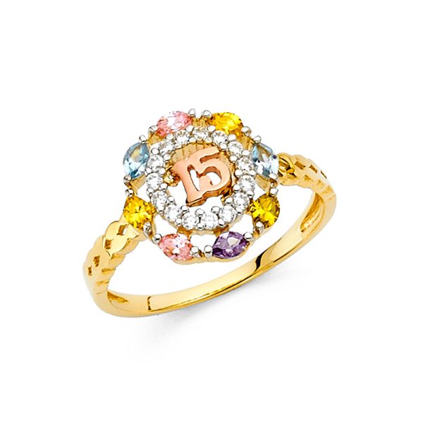 14K 2T CZ 15 Years Ring