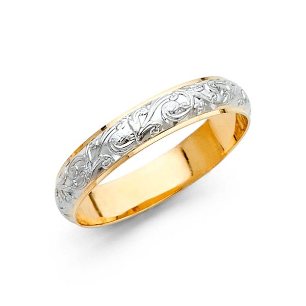 14K 2T 4mm Engrave Dom Wedding Band - Size 10