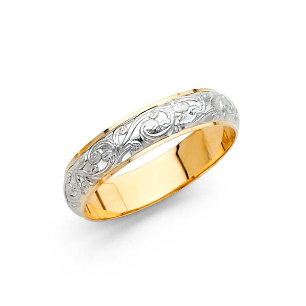 14K 2T 4mm Engrave Dom Wedding Band - Size 7