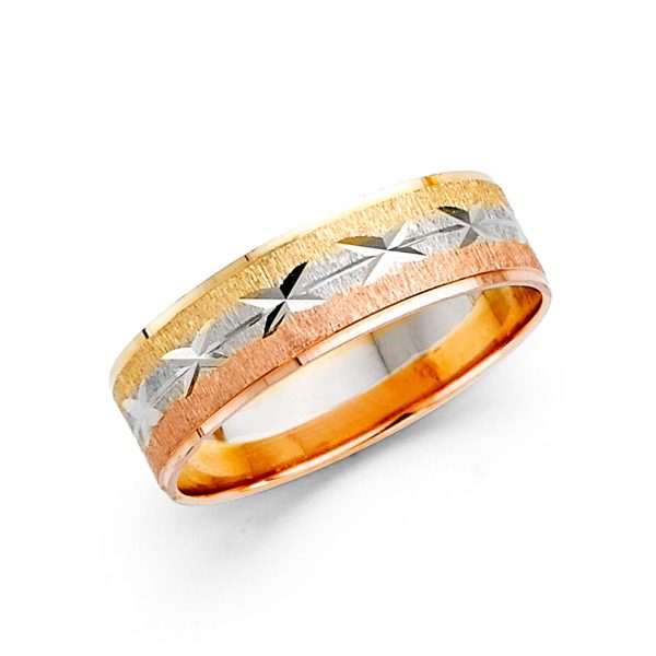 14K 3C 6mm DC Wedding Band - Size 10