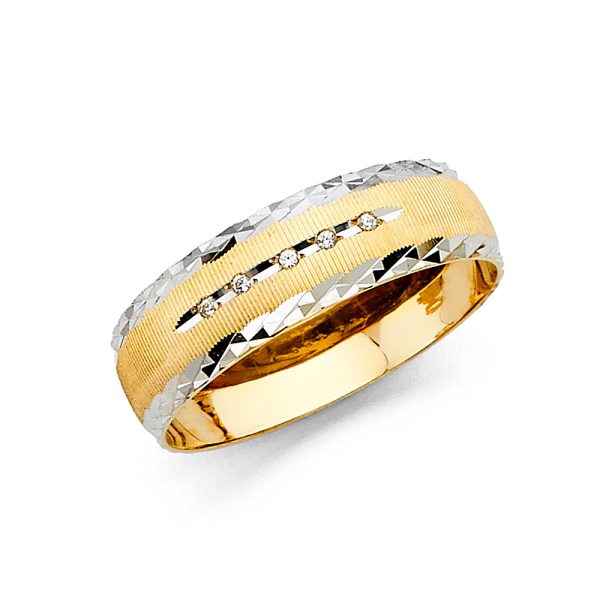 14K 2T Men's CZ Wedding Band