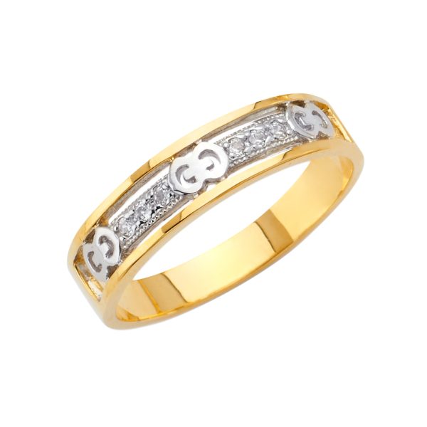 14K 2T CZ Men's Wedding Band