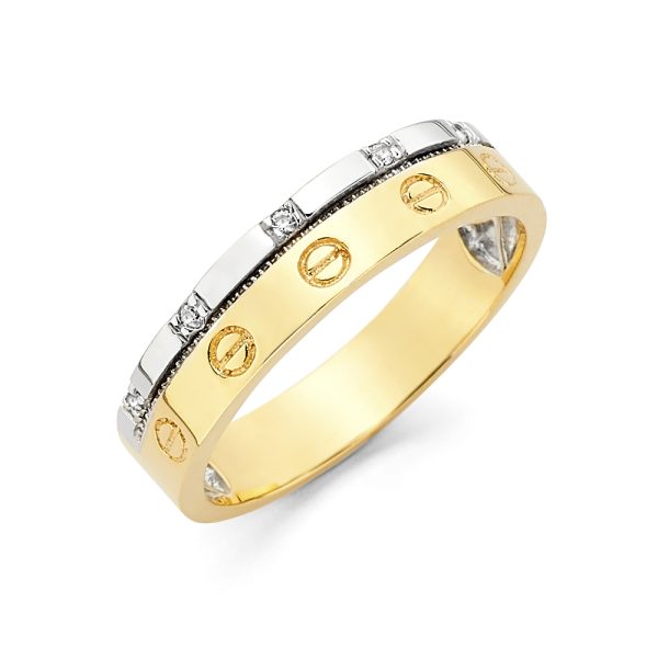 14K 2T CZ Ladies Wedding Band