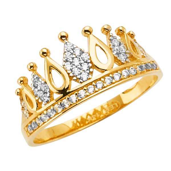 14K 2T Crown CZ Ring