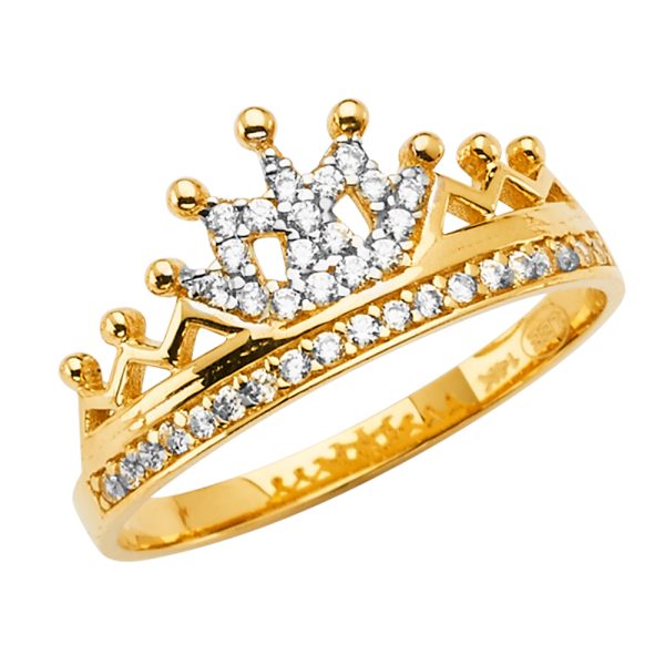 14K 2T Crown CZ Ring