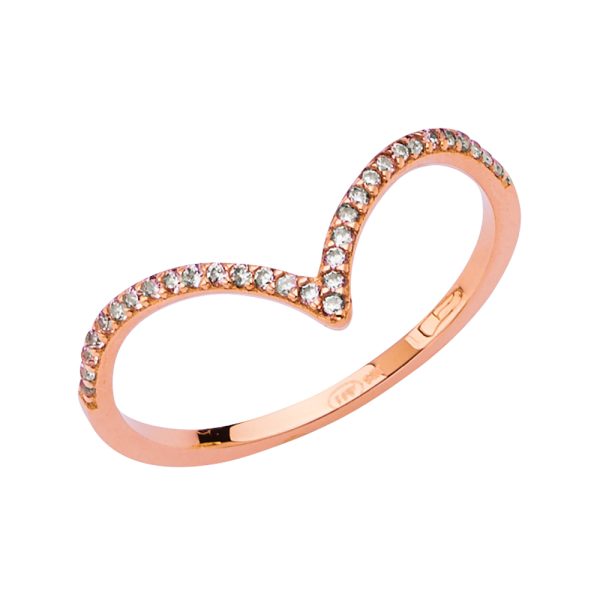 14K Pink V Shape Ladies CZ Band