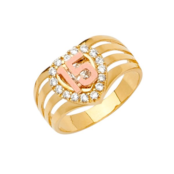 14K 2T CZ 15 Years Ring/Half Set