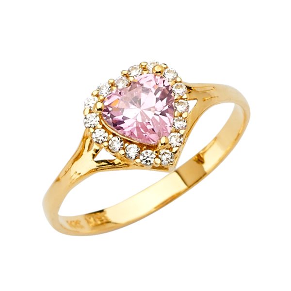 14KY Pink Heart CZ Engagement Ring