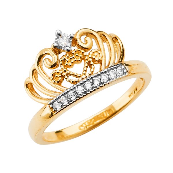 14K 2T CZ Crown Ring