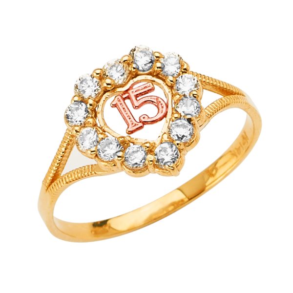 14K 3C 15 Years CZ Heart Ring