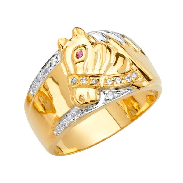 14K 3C Men's CZ Ring with Horse