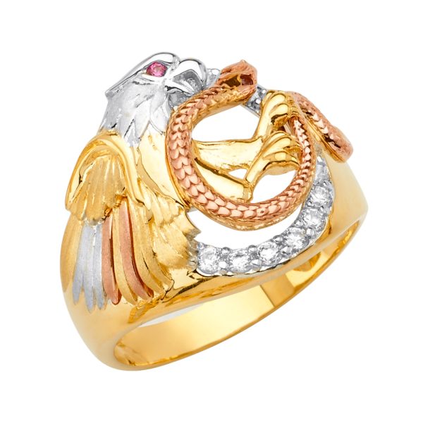 14K 3C Eagle Men's CZ Ring