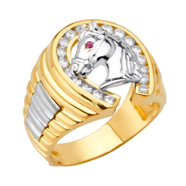 14K 2T Horse Shoe Men's CZ Ring