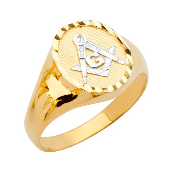 14K 2T Round Men's Ring with Masonic