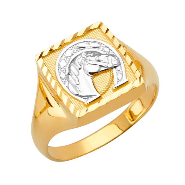 14K 2T Square Men's Ring with Horse Shoe