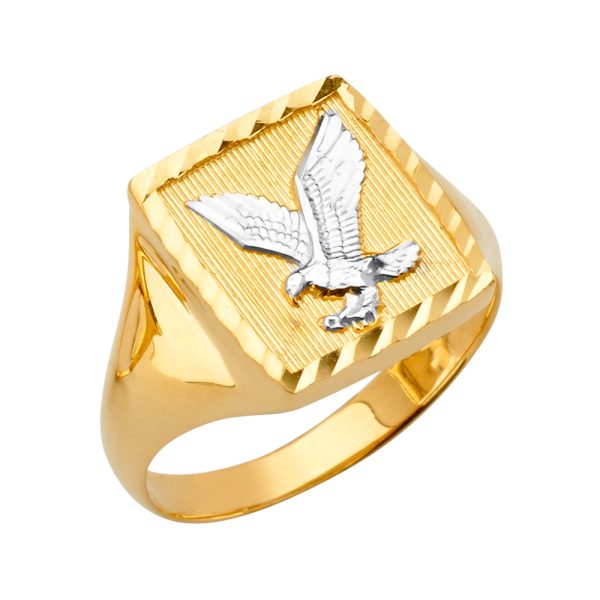 14K 2TY Square Men's Ring with Eagle