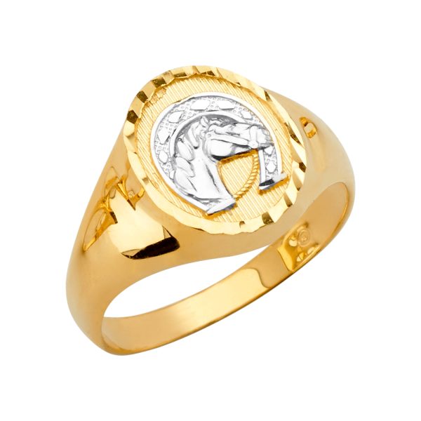 14K 2T Round Men's Ring with Horse Shoe