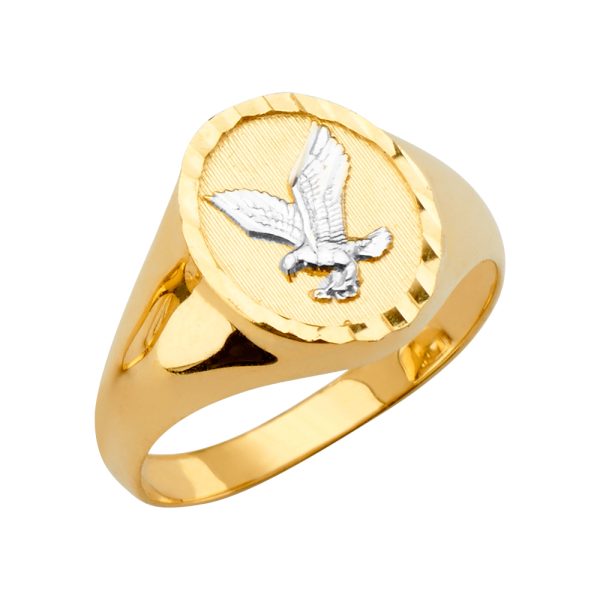 14K 2T Round Men's Ring with Eagle