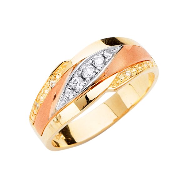 14K 3C Men's CZ Wedding Band/Trio Set