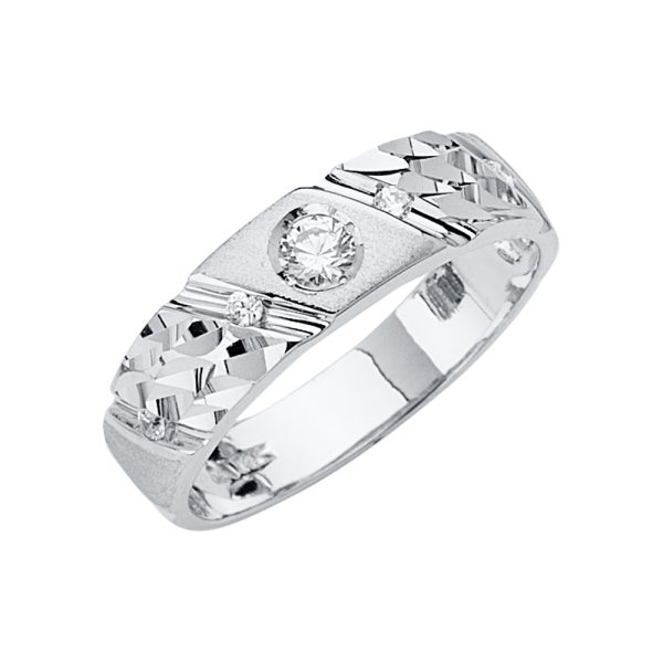 14KW Men's CZ Wedding Band/Trio Set