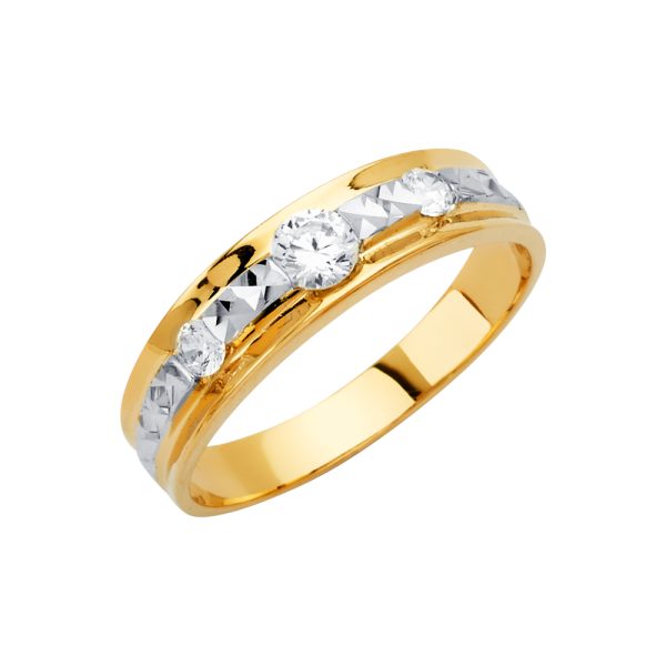 14KY Men's CZ Wedding Band/Trio Set