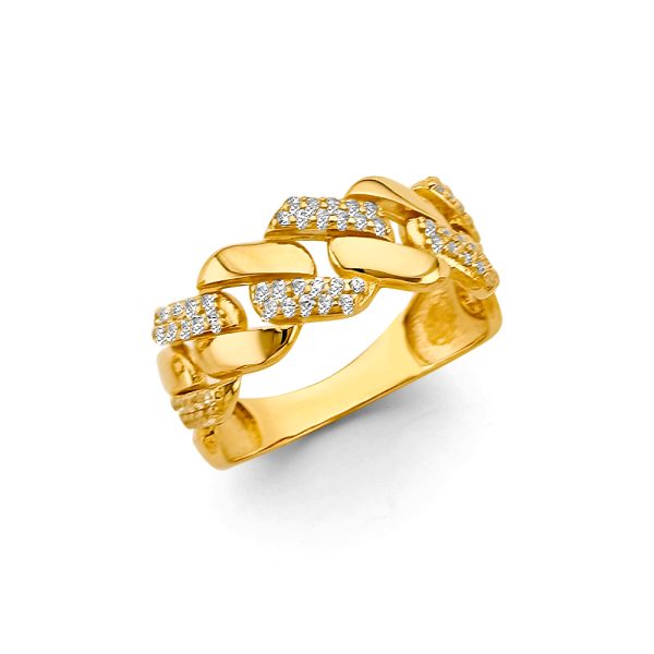 14KY CZ Link Style Ring