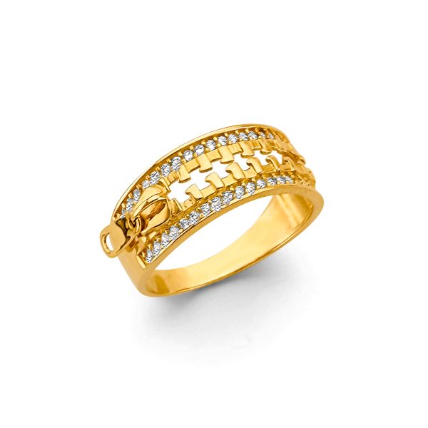 14KY CZ Zipper Design Ring