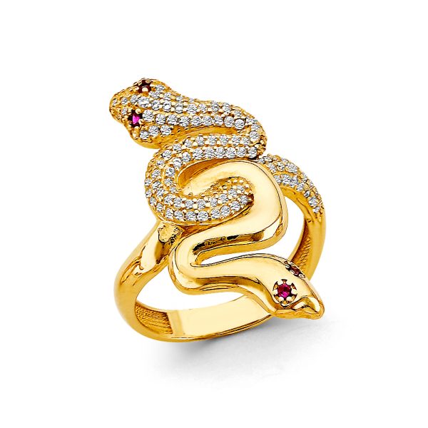 14KY CZ Double Snake Ring