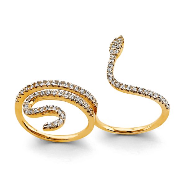 14K 2T CZ 2 Finger Snake Ring