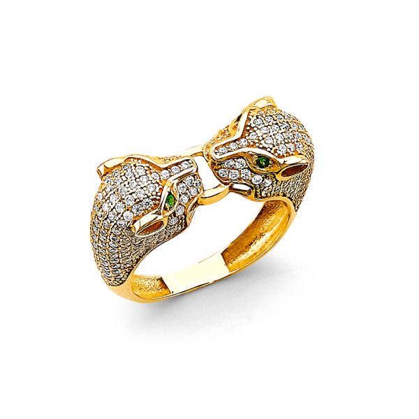 14K 2T CZ Double Panther Ring