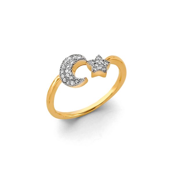 14K 2T CZ Moon & Star Ring